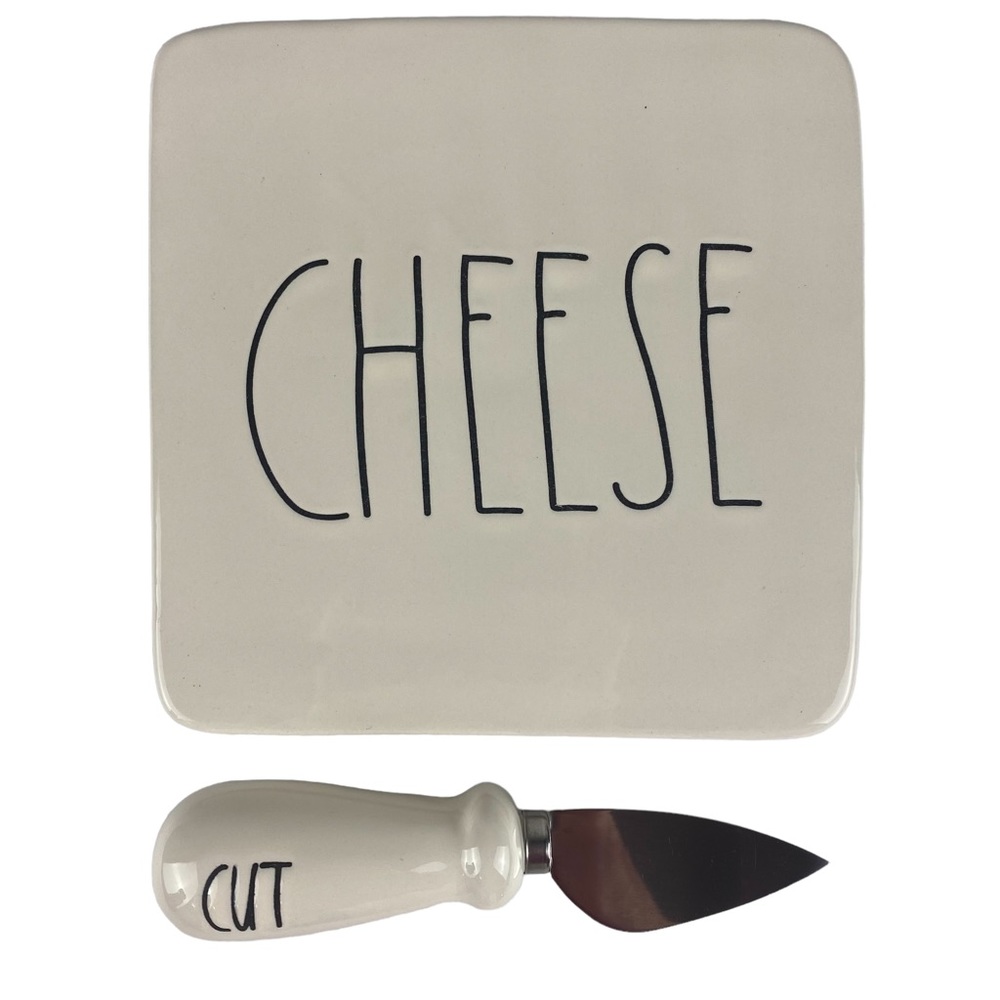 Rae Dunn Ceramic Cheese Plate and CUT Knife Set